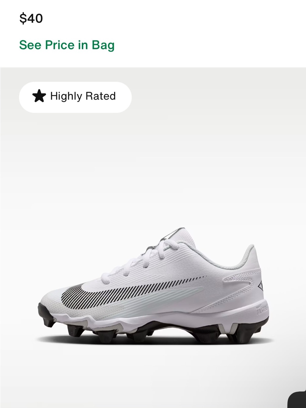 Nike Kids White and Black Low-Cut Baseball Cleats